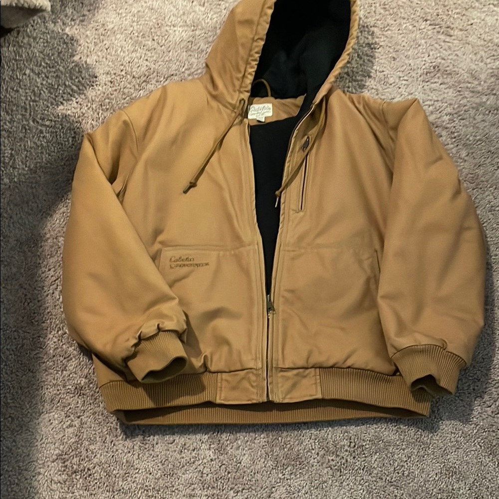 Cabela's Tan Bomber Jacket with Hood and Durable Fabric